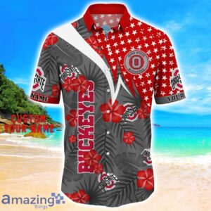 Ohio State Buckeyes Star Tropical Flower 3D Printed Hawaiian Shirt Personalized Name Product Photo 2