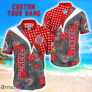 Ohio State Buckeyes Star Tropical Flower 3D Printed Hawaiian Shirt Personalized Name Product Photo 1