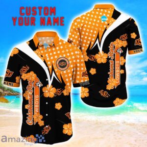 Oklahoma State Cowboys Star Tropical Flower 3D Printed Hawaiian Shirt Personalized Name Product Photo 1