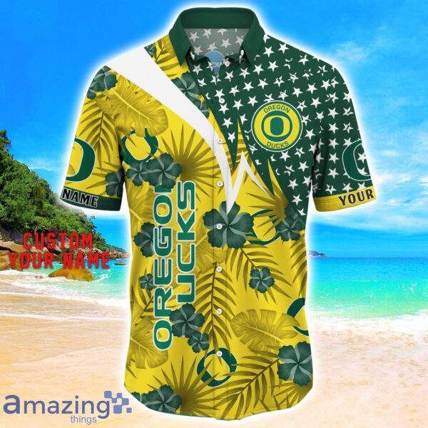 Oregon Ducks Star Tropical Flower 3D Printed Hawaiian Shirt Personalized Name Product Photo 2