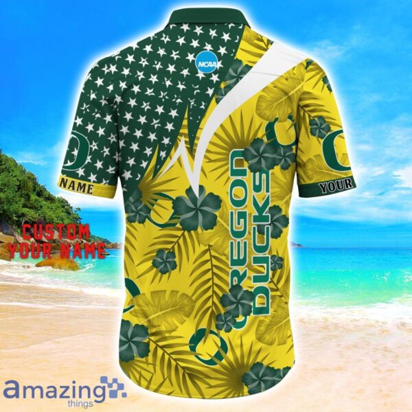 Oregon Ducks Star Tropical Flower 3D Printed Hawaiian Shirt Personalized Name Product Photo 3