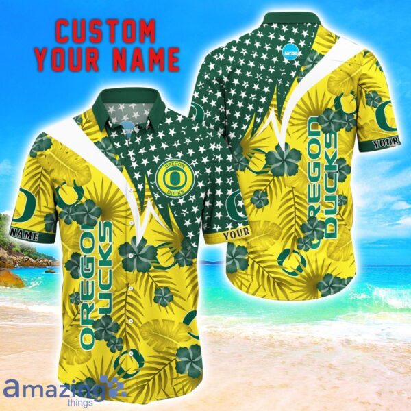 Oregon Ducks Star Tropical Flower 3D Printed Hawaiian Shirt Personalized Name Product Photo 1