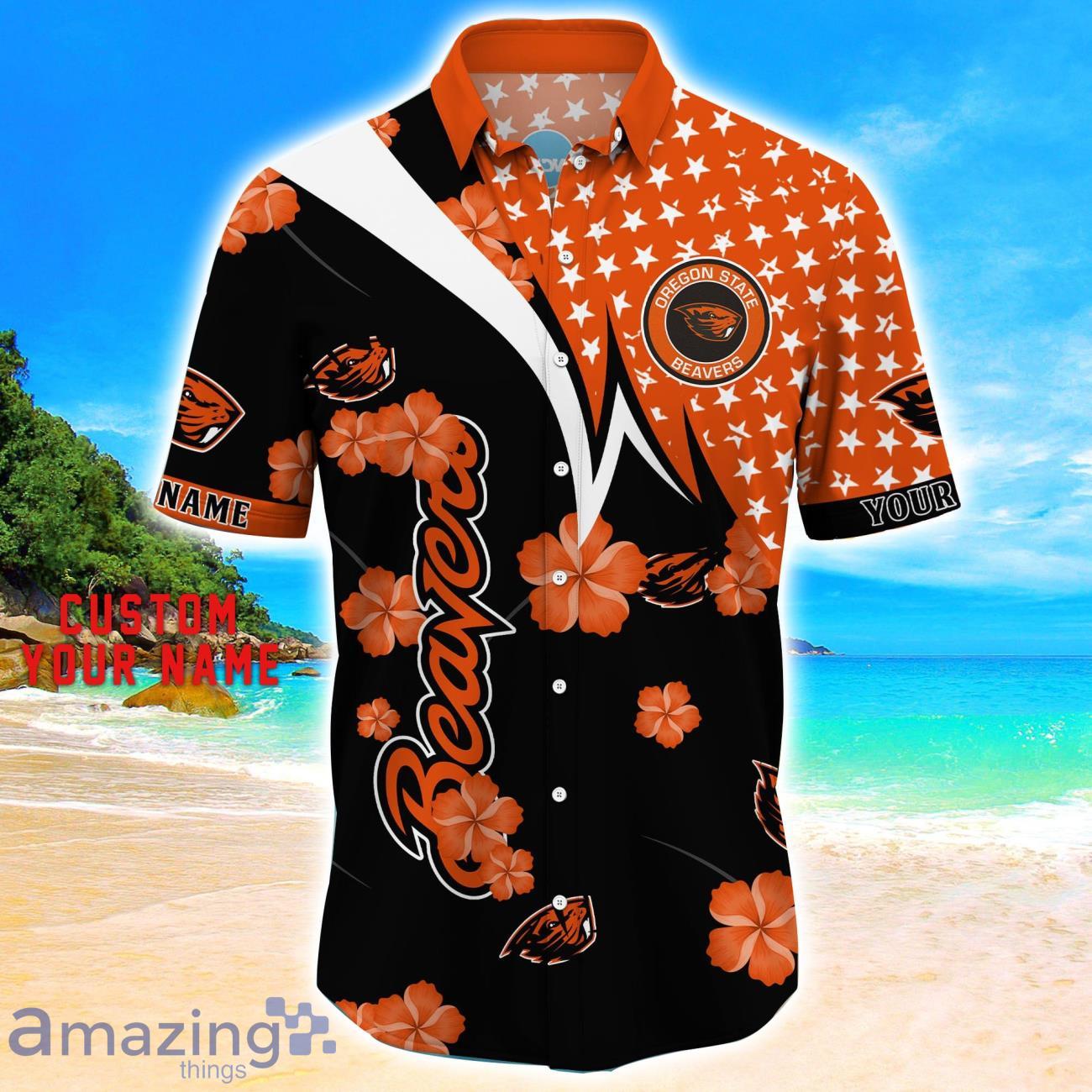 Oregon State Beavers Star Tropical Flower 3D Printed Hawaiian Shirt Personalized Name image Oregon State Beavers Star Tropical Flower 3D Printed Hawaiian Shirt Personalized Name Product Photo 2