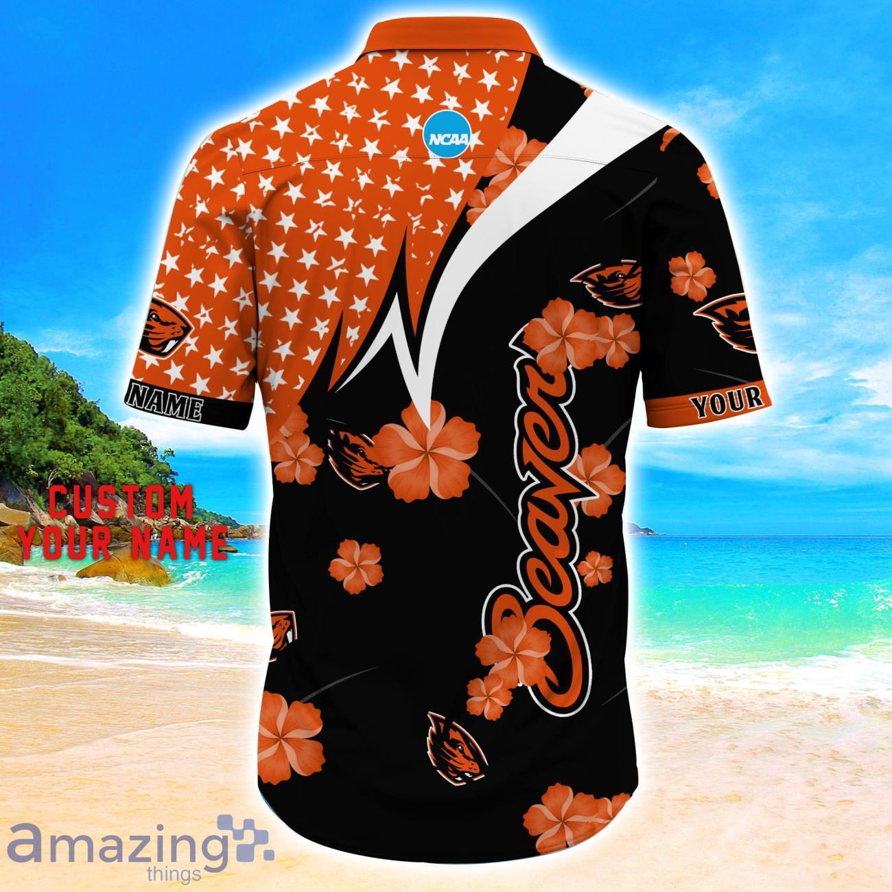 Oregon State Beavers Star Tropical Flower 3D Printed Hawaiian Shirt Personalized Name image Oregon State Beavers Star Tropical Flower 3D Printed Hawaiian Shirt Personalized Name Product Photo 3