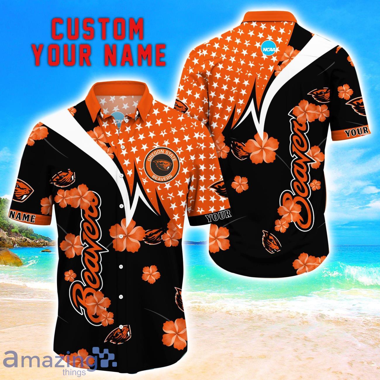 Oregon State Beavers Star Tropical Flower 3D Printed Hawaiian Shirt Personalized Name image Oregon State Beavers Star Tropical Flower 3D Printed Hawaiian Shirt Personalized Name Product Photo 1