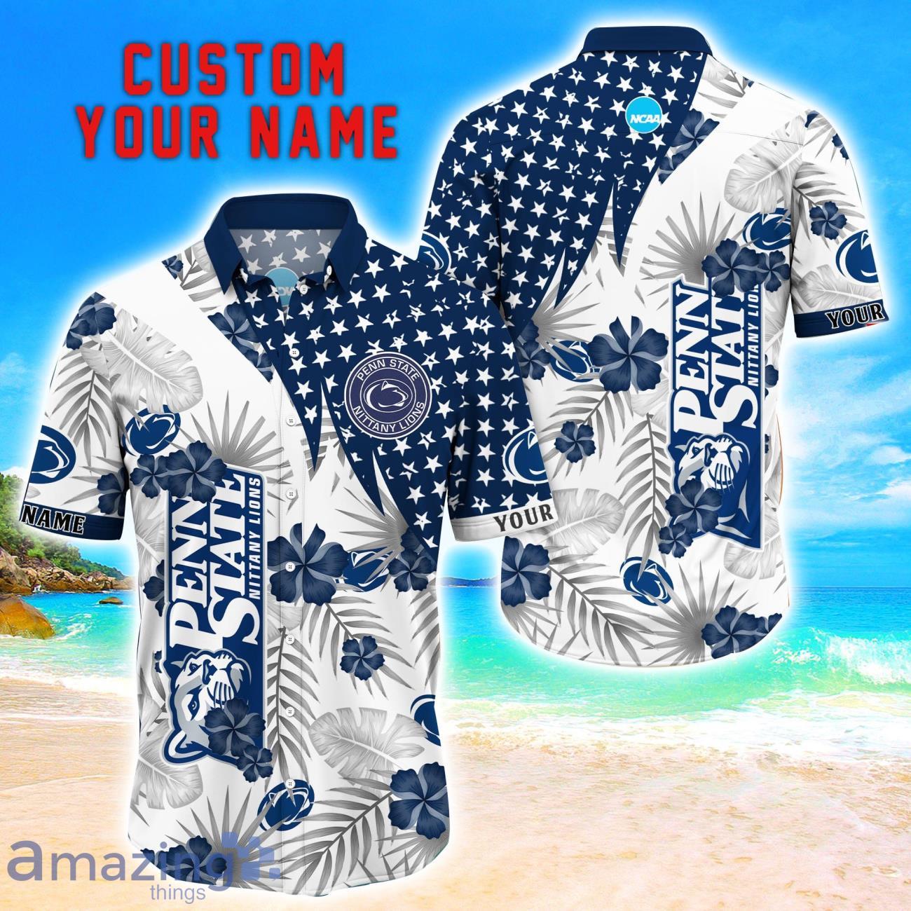 Penn State Nittany Lions Star Tropical Flower 3D Printed Hawaiian Shirt Personalized Name image Penn State Nittany Lions Star Tropical Flower 3D Printed Hawaiian Shirt Personalized Name Product Photo 1