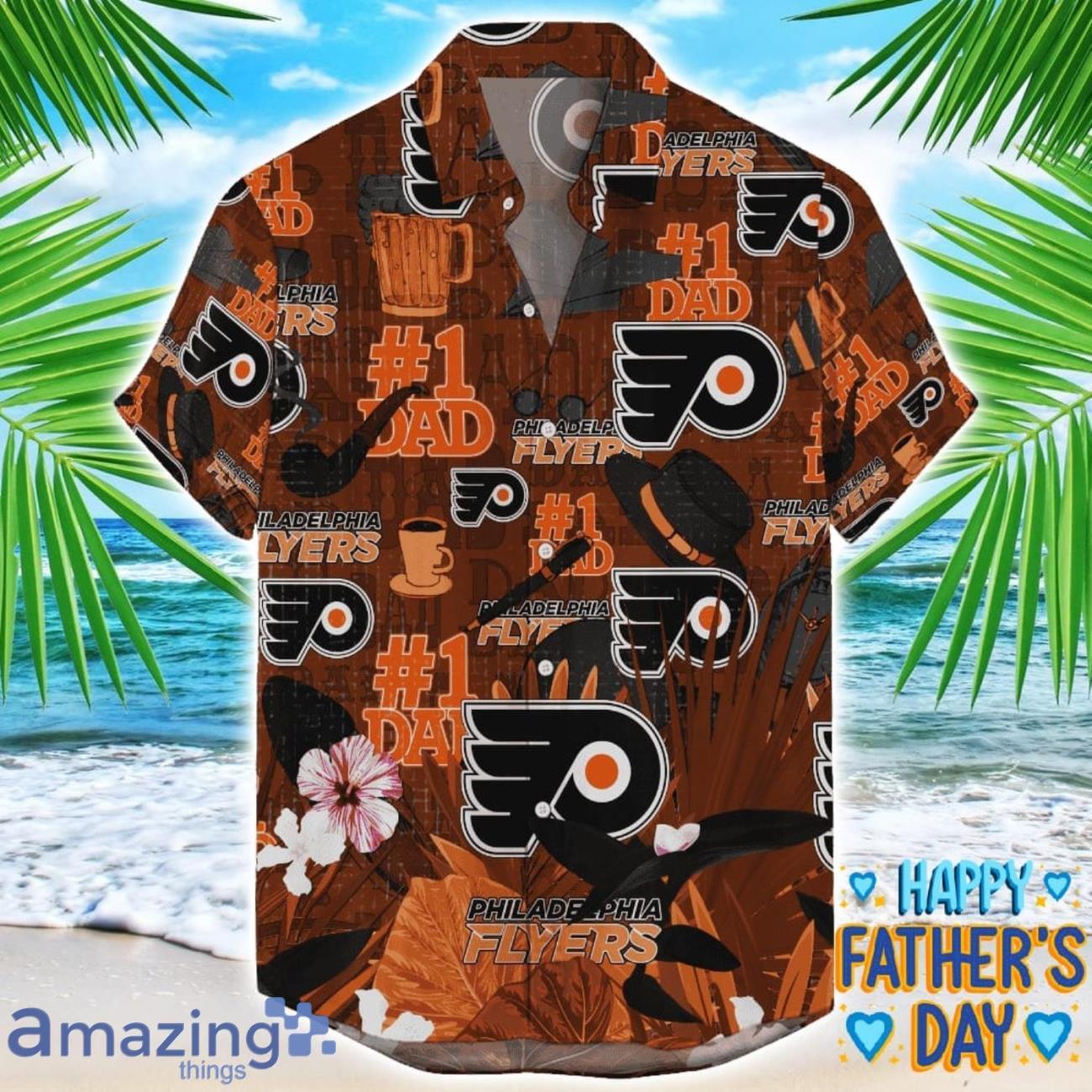 Philadelphia Flyers Coffee Hat and Logo Pattern Hawaiian Shirt Father’s Day Gift NHL Team image Philadelphia Flyers Coffee Hat and Logo Pattern Hawaiian Shirt Father’s Day Gift NHL Team Product Photo 1