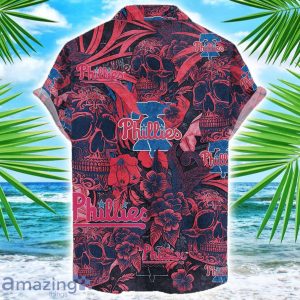 Philadelphia Phillies Flower and Skull Hawaiian Shirt MLB Team Halloween Shirt image Philadelphia Phillies Flower and Skull Hawaiian Shirt MLB Team Halloween Shirt Product Photo 2