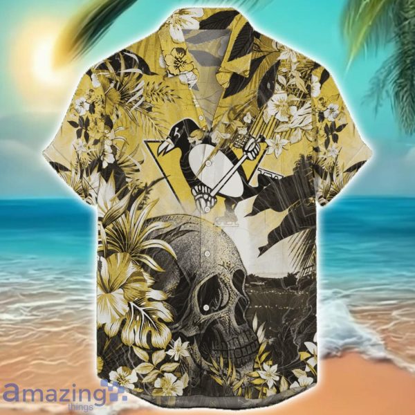 Pittsburgh Penguins Tropical Skull Halloween 3D Hawaiian Shirt For Men Women NHL Fans Product Photo 1