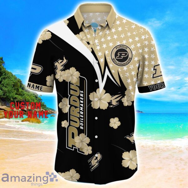 Purdue Boilermakers Star Tropical Flower 3D Printed Hawaiian Shirt Personalized Name Product Photo 2