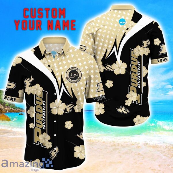 Purdue Boilermakers Star Tropical Flower 3D Printed Hawaiian Shirt Personalized Name Product Photo 1