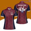 Red Navy Abstract Pattern Custom Name Bowling Polo Shirts For Women