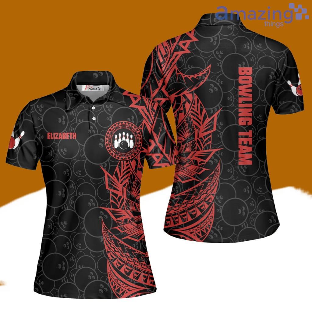 Red Tribal Custom Name Bowling Polo Shirts For Women image Red Tribal Custom Name Bowling Polo Shirts For Women Product Photo 1