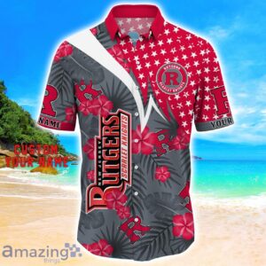 Rutgers Scarlet Knights Star Tropical Flower 3D Printed Hawaiian Shirt Personalized Name image Rutgers Scarlet Knights Star Tropical Flower 3D Printed Hawaiian Shirt Personalized Name Product Photo 2