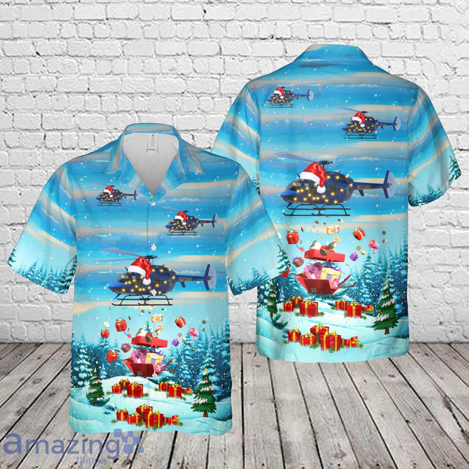 Michigan State Police Bell 407 Christmas Beach Hawaiian Shirt image Michigan State Police Bell-407 Christmas Beach Hawaiian Shirt Product Photo 1