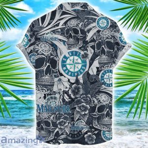 Seattle Mariners Flower and Skull Hawaiian Shirt MLB Team Halloween Shirt Product Photo 2