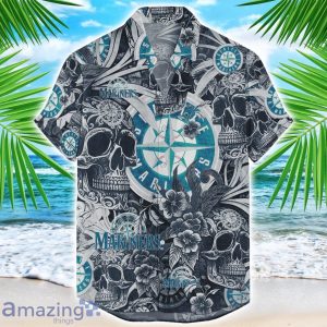 Seattle Mariners Flower and Skull Hawaiian Shirt MLB Team Halloween Shirt Product Photo 1