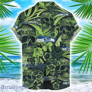 Seattle Seahawks Flower and Skull Hawaiian Shirt NFL Team Halloween Shirt Product Photo 2