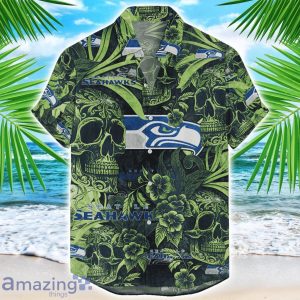 Seattle Seahawks Flower and Skull Hawaiian Shirt NFL Team Halloween Shirt Product Photo 1