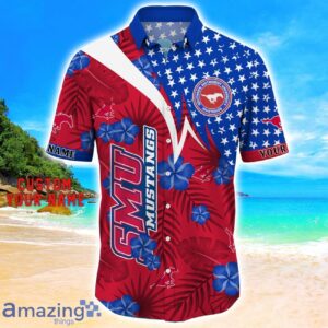 SMU Mustangs Star Tropical Flower 3D Printed Hawaiian Shirt Personalized Name Product Photo 2
