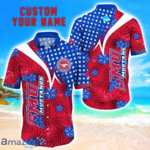 SMU Mustangs Star Tropical Flower 3D Printed Hawaiian Shirt Personalized Name Product Photo 1