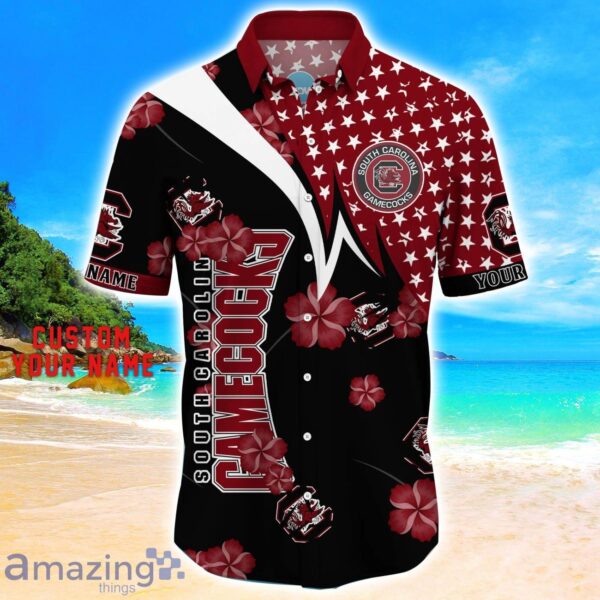 South Carolina Gamecocks Star Tropical Flower 3D Printed Hawaiian Shirt Personalized Name Product Photo 2