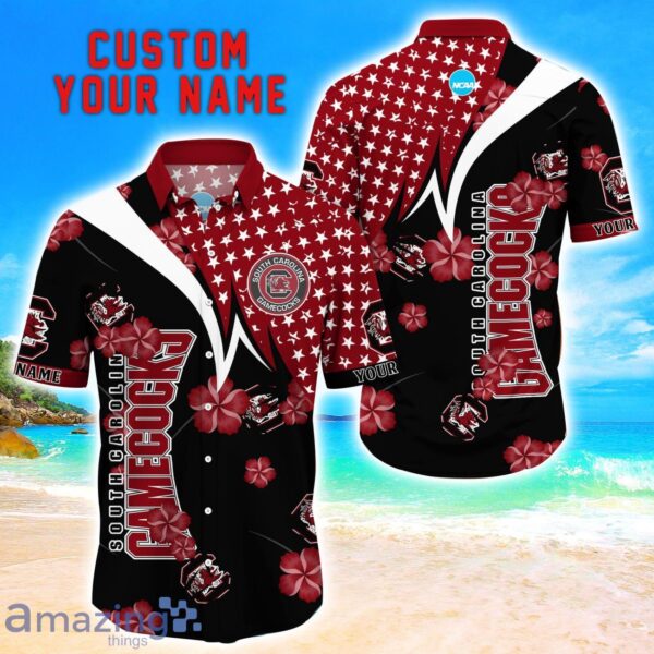 South Carolina Gamecocks Star Tropical Flower 3D Printed Hawaiian Shirt Personalized Name Product Photo 1