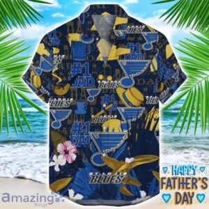 St Louis Blues Coffee Hat and Logo Pattern Hawaiian Shirt Father’s Day Gift NHL Team Product Photo 1
