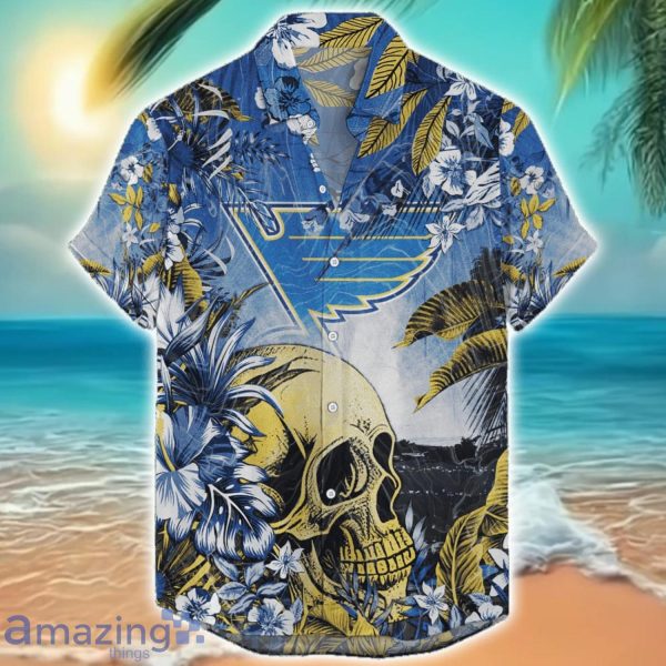 St Louis Blues Tropical Skull Halloween 3D Hawaiian Shirt For Men Women NHL Fans Product Photo 1