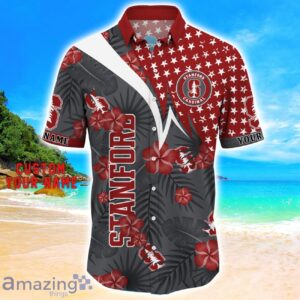 Stanford Cardinal Star Tropical Flower 3D Printed Hawaiian Shirt Personalized Name Product Photo 2