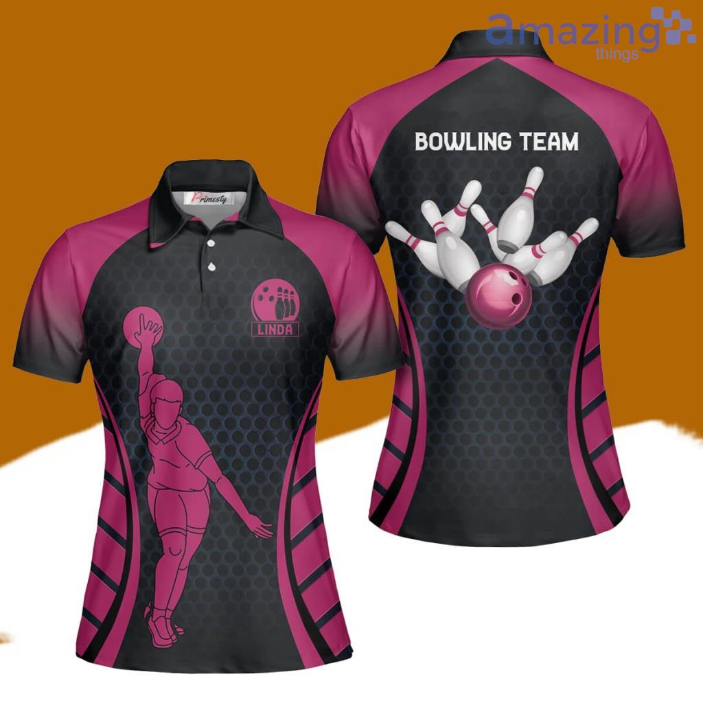 Strike Honeycomb Bowler Silhouette Custom Name Bowling Polo Shirts For Women image Strike Honeycomb Bowler Silhouette Custom Name Bowling Polo Shirts For Women Product Photo 1