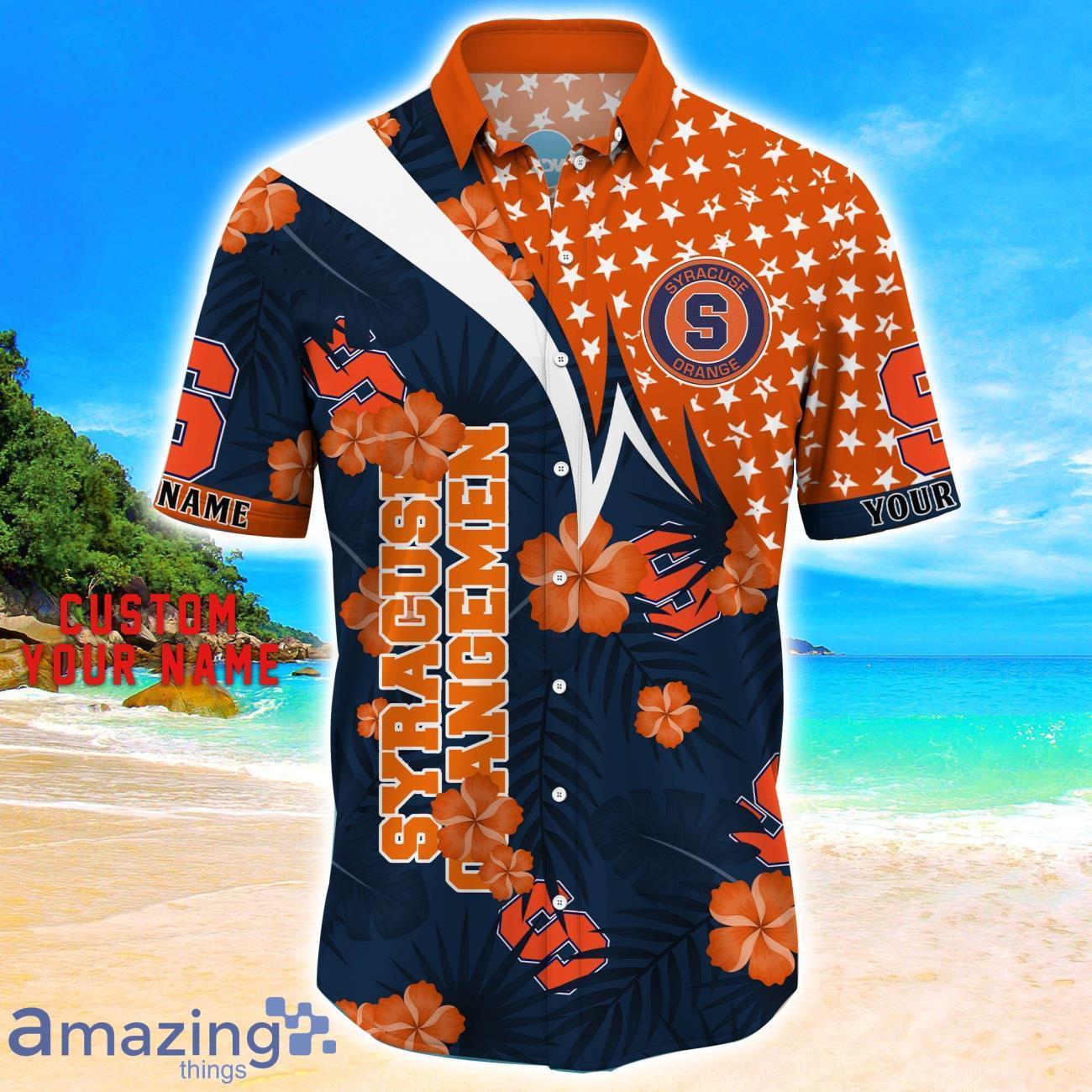 Syracuse Orange Star Tropical Flower 3D Printed Hawaiian Shirt Personalized Name image Syracuse Orange Star Tropical Flower 3D Printed Hawaiian Shirt Personalized Name Product Photo 2