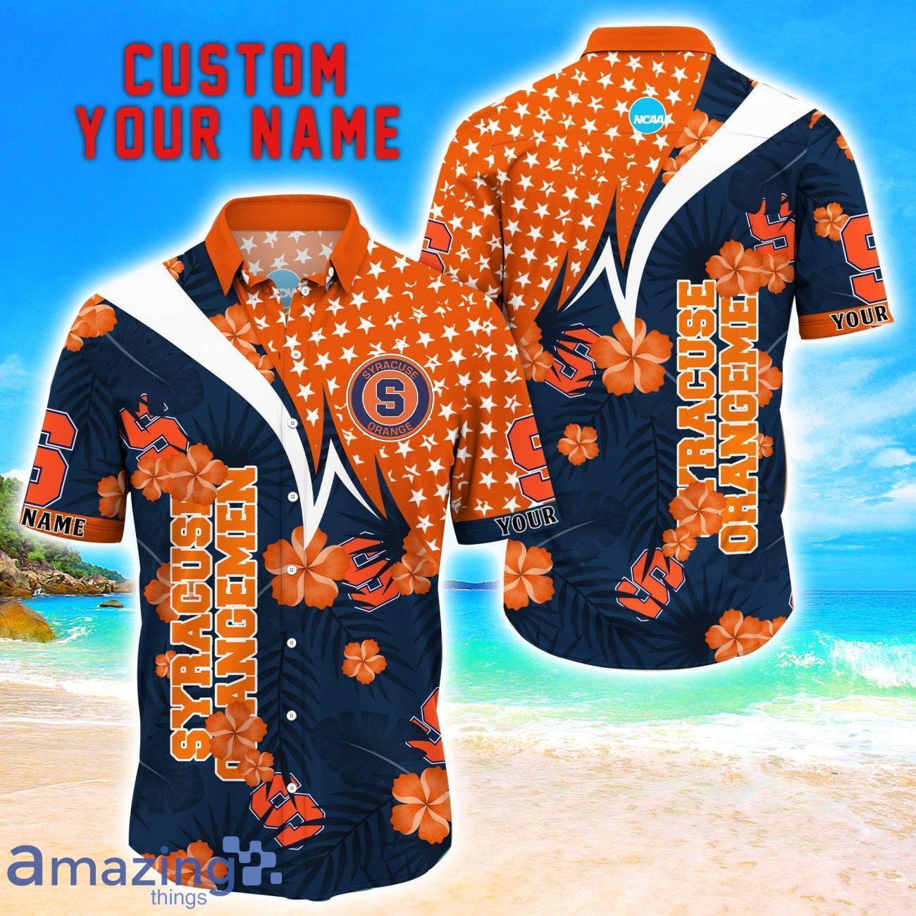 Syracuse Orange Star Tropical Flower 3D Printed Hawaiian Shirt Personalized Name image Syracuse Orange Star Tropical Flower 3D Printed Hawaiian Shirt Personalized Name Product Photo 1