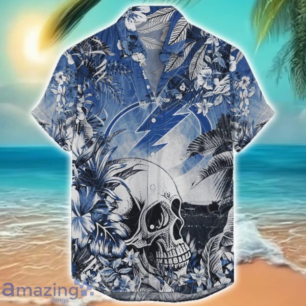 Tampa Bay Lightning Tropical Skull Halloween 3D Hawaiian Shirt For Men Women NHL Fans Product Photo 1