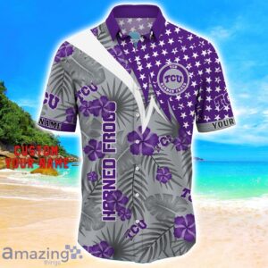 TCU Horned Frogs Star Tropical Flower 3D Printed Hawaiian Shirt Personalized Name Product Photo 2