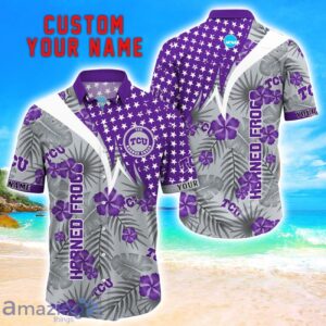 TCU Horned Frogs Star Tropical Flower 3D Printed Hawaiian Shirt Personalized Name Product Photo 1