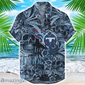 Tennessee Titans Flower and Skull Hawaiian Shirt NFL Team Halloween Shirt Product Photo 1