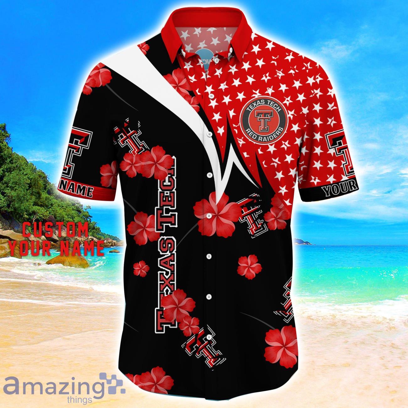 Texas Tech Red Raiders Star Tropical Flower 3D Printed Hawaiian Shirt Personalized Name image Texas Tech Red Raiders Star Tropical Flower 3D Printed Hawaiian Shirt Personalized Name Product Photo 2