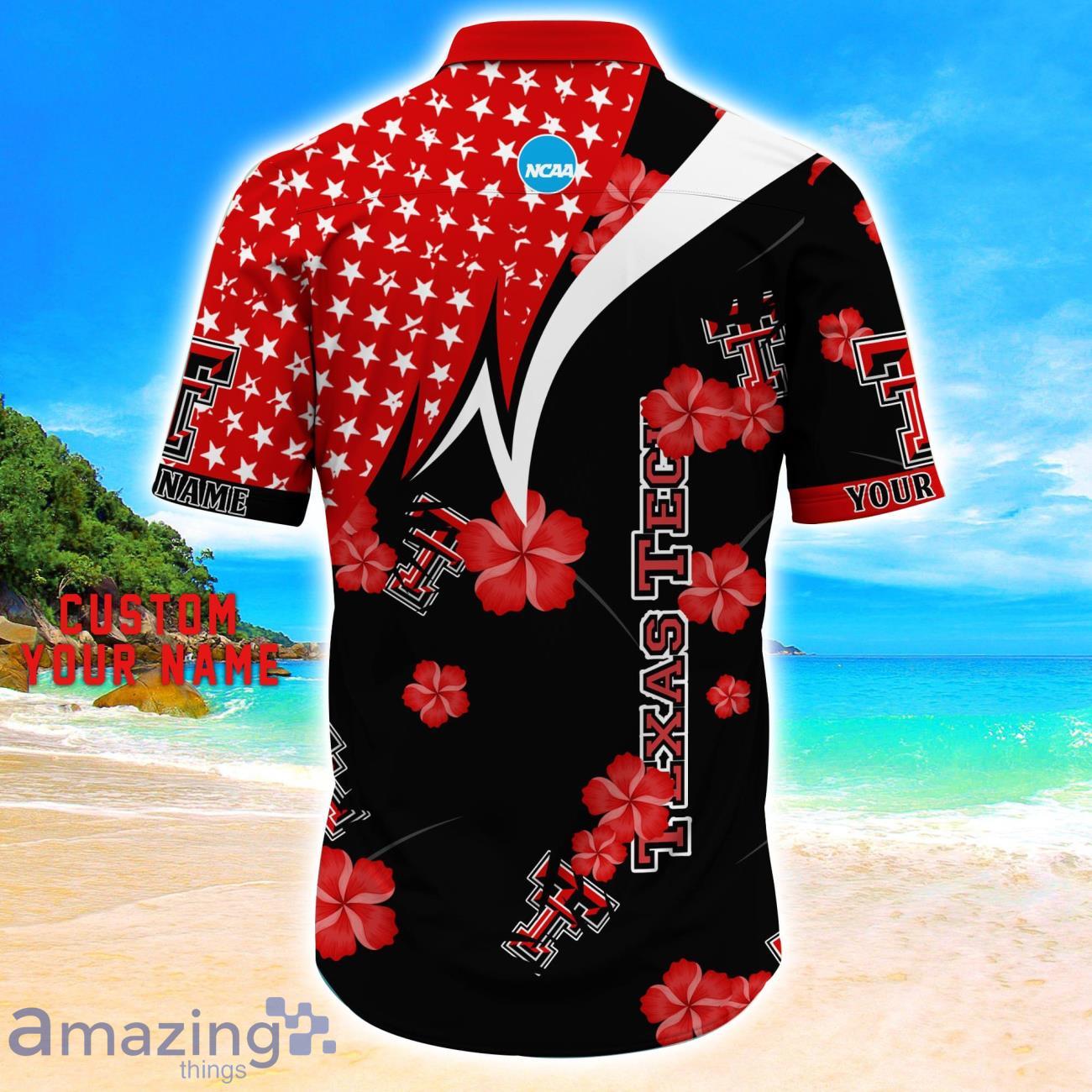 Texas Tech Red Raiders Star Tropical Flower 3D Printed Hawaiian Shirt Personalized Name image Texas Tech Red Raiders Star Tropical Flower 3D Printed Hawaiian Shirt Personalized Name Product Photo 3