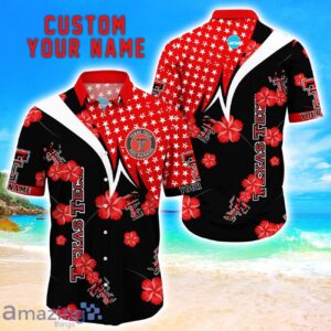 Texas Tech Red Raiders Star Tropical Flower 3D Printed Hawaiian Shirt Personalized Name Product Photo 1