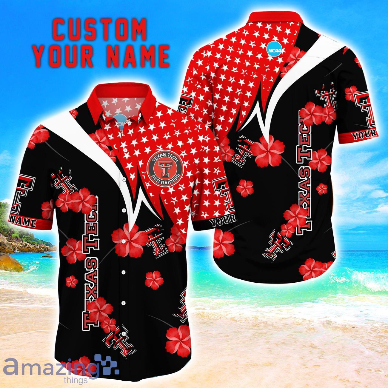 Texas Tech Red Raiders Star Tropical Flower 3D Printed Hawaiian Shirt Personalized Name image Texas Tech Red Raiders Star Tropical Flower 3D Printed Hawaiian Shirt Personalized Name Product Photo 1