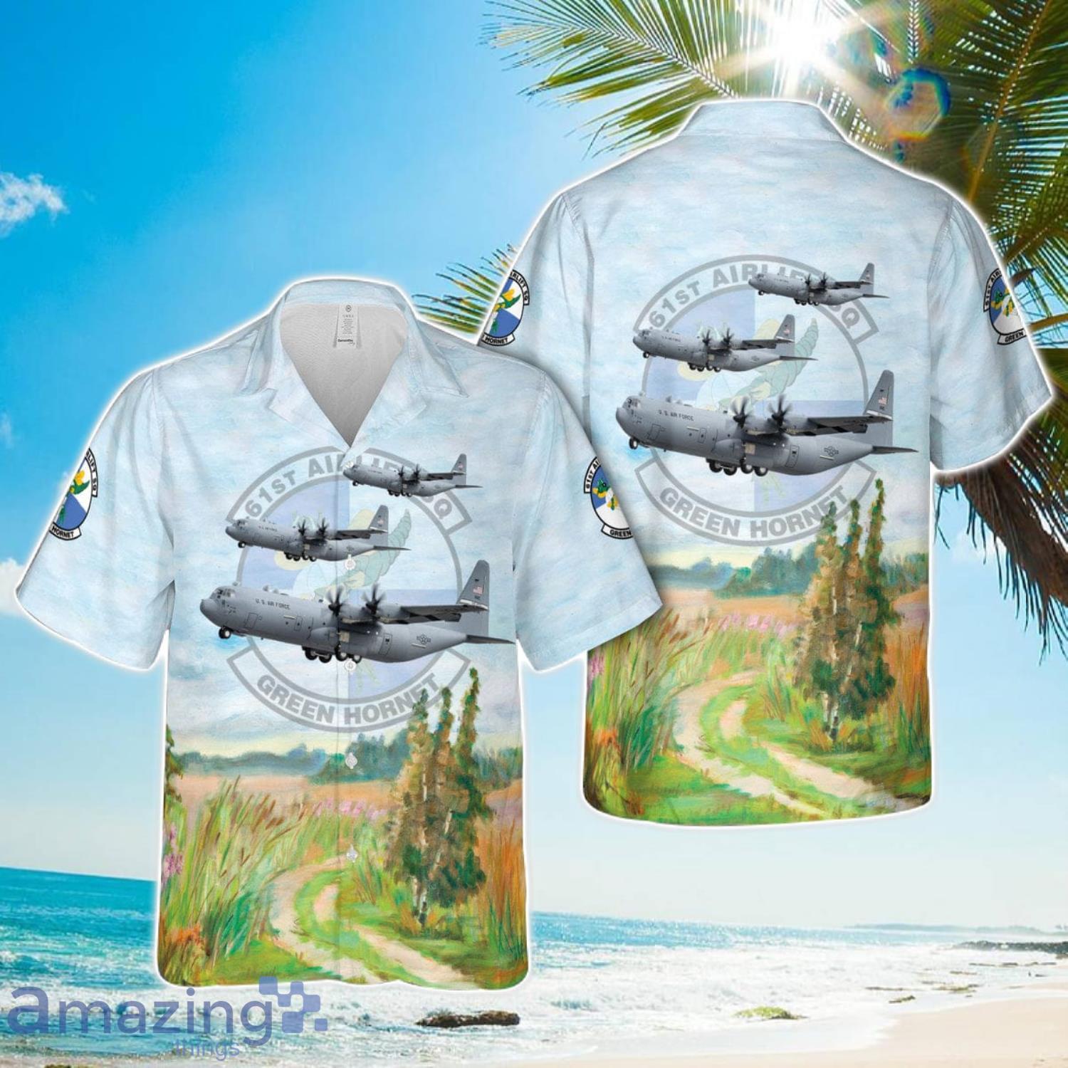 US Air Force 61st Airlift Squadron Lockheed C-130J Hercules Hawaiian Shirt Men Women Men Women Beach Shirt Product Photo 1