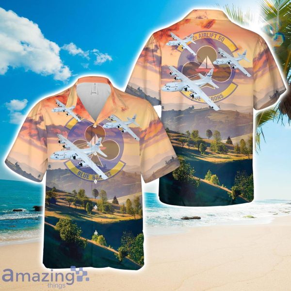 US Air Force 62d Airlift Squadron Blue Barons Lockheed Martin C-130E AOP Hawaiian Shirt Beach Gift Product Photo 1