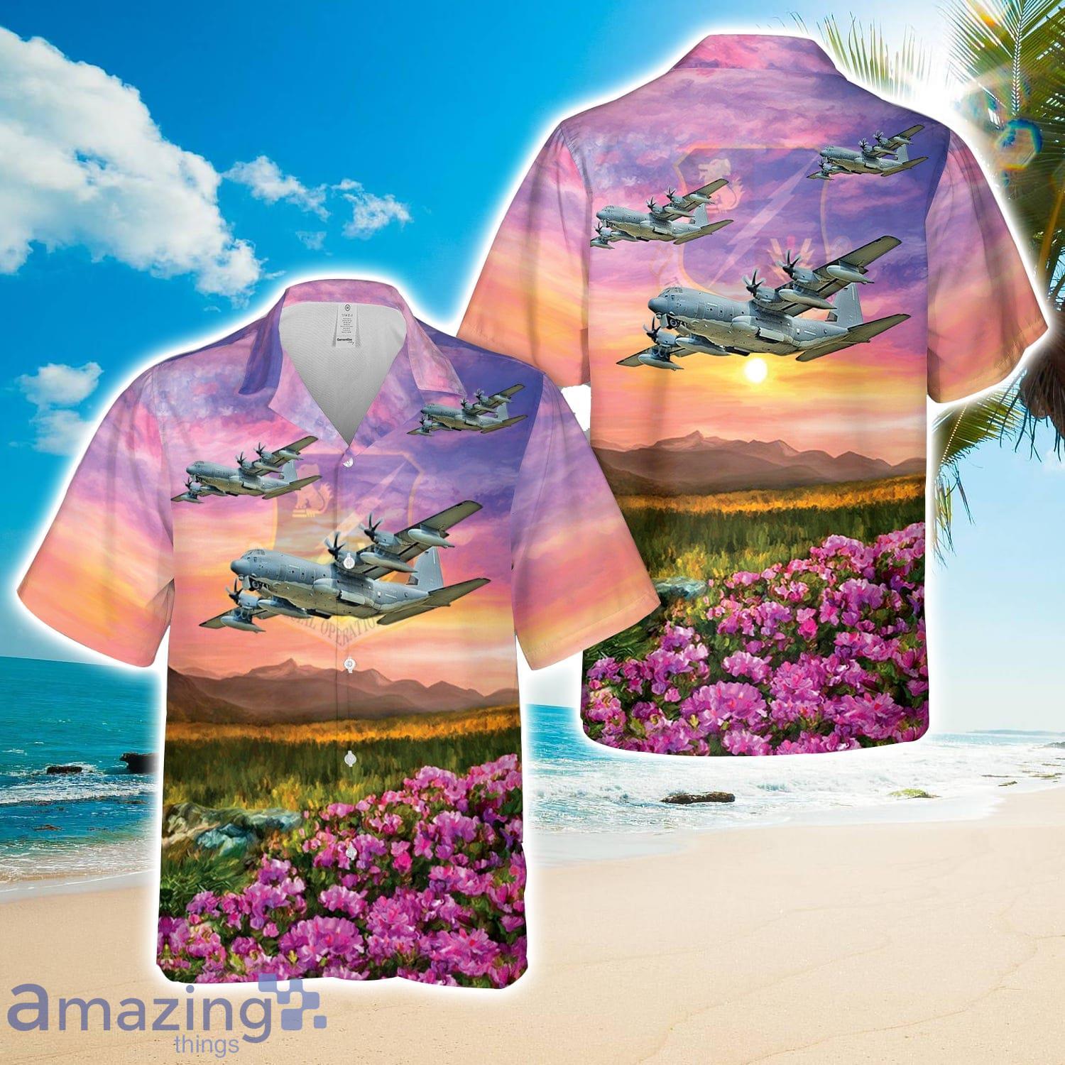 US Air Force 752nd Special Operations Group MC 130J Commando II Beach Hawaiian Shirt image US Air Force 752nd Special Operations Group MC-130J Commando II Beach Hawaiian Shirt Product Photo 1