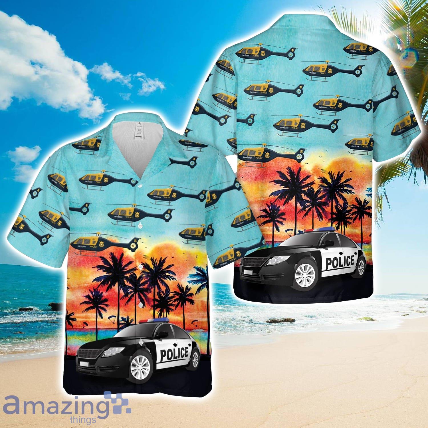 U.S Police Car And Helicopter AOP Hawaiian Shirt Beach Gift Product Photo 1