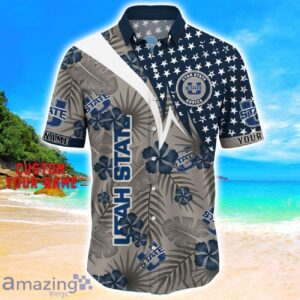 Utah State Aggies Star Tropical Flower 3D Printed Hawaiian Shirt Personalized Name Product Photo 2