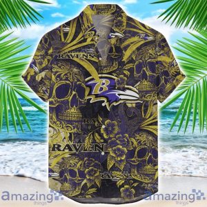 Baltimore Ravens Flower and Skull Hawaiian Shirt NFL Team Halloween Shirt Product Photo 1