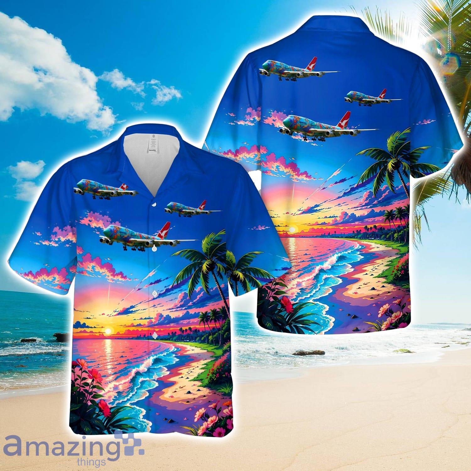 VH-EBU Boeing 747 Qantas in Nalanji Dreaming Colours AOP Hawaiian Shirt Beach Gift Product Photo 1