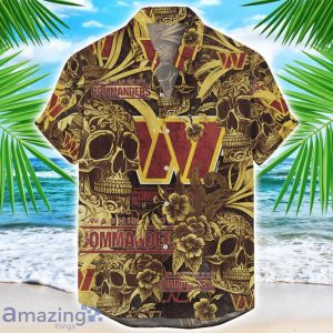 Washington Commanders Flower and Skull Hawaiian Shirt NFL Team Halloween Shirt Product Photo 1