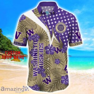 Washington Huskies Star Tropical Flower 3D Printed Hawaiian Shirt Personalized Name image Washington Huskies Star Tropical Flower 3D Printed Hawaiian Shirt Personalized Name Product Photo 2